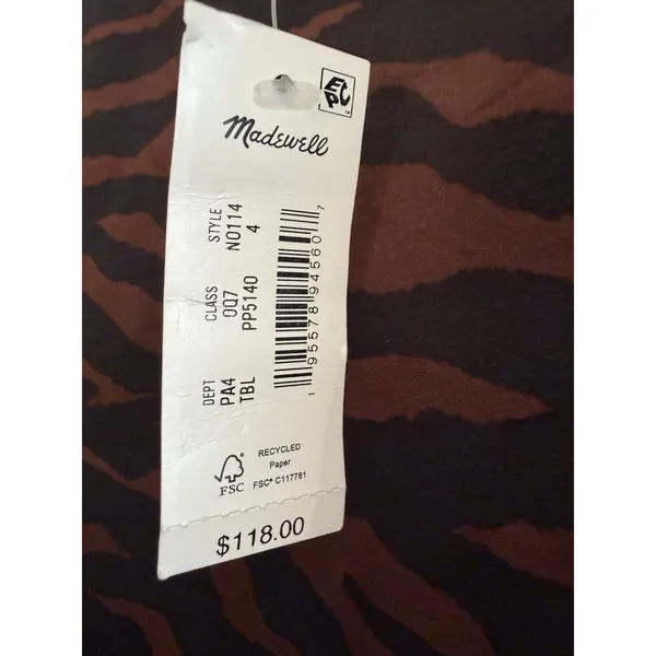 Madewell Tiger Print Mini Dress Women's V-Neck Short Sleeve Brown Black NWT - Image 5