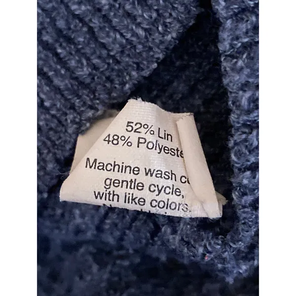 J.Crew Women's Navy Blue Linen Long Sleeve Knit Round Neck Sweater Top Size M - Image 6