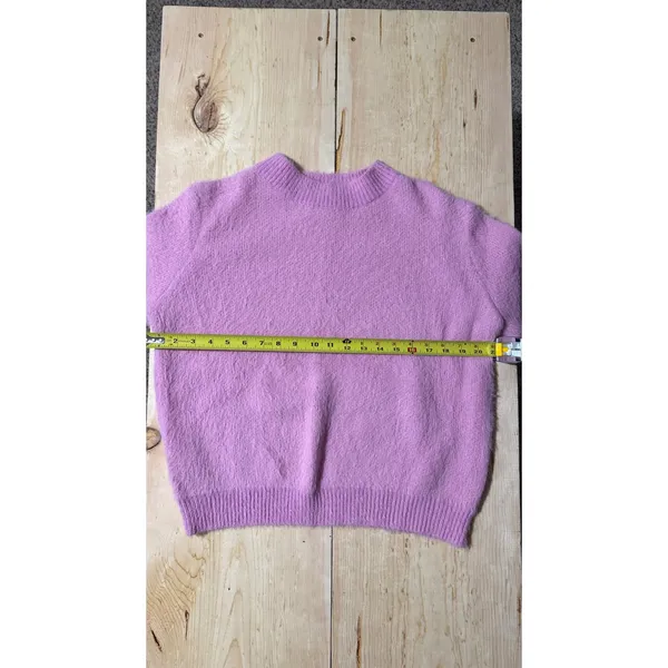 Pink Fuzzy Eyelash Knit Crew Neck Pullover Sweater Womens XL Solid Soft Coquette - Image 2