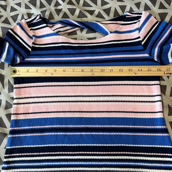 Lilly Pulitzer Bay Dress Striped Blue Pink Textured Stretch Mini Twisted‎ Cutout - Image 10
