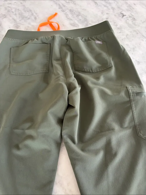 Figs Olive Green Jogger Pants with Orange Drawstring - Image 6