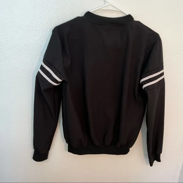 Women's Size Medium Stand Collar‎ Buttons Crop Coat Black White Long Sleeve Snap - Image 8