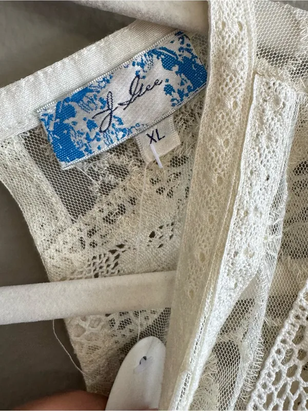 J.Gee Boho Crochet Lace Tiered Mini Dress Cream Bell Sleeve XL New - Image 8