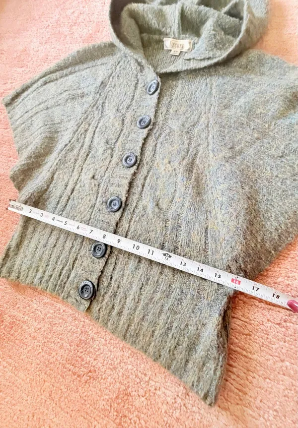 Decree Women’s Olive Green Gray Brown Marled Hooded Cape Sweater Poncho Size M - Image 5