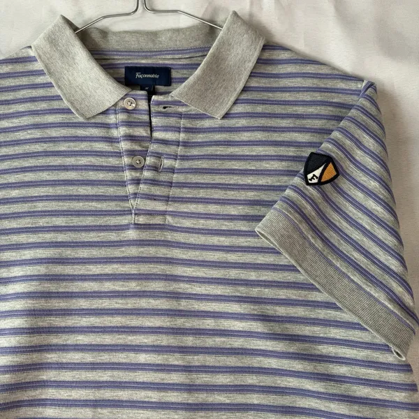 Faconnable Polo Shirt Womens M Gray Lavender‎ Stripe Preppy Golf Casual Tennis - Image 4