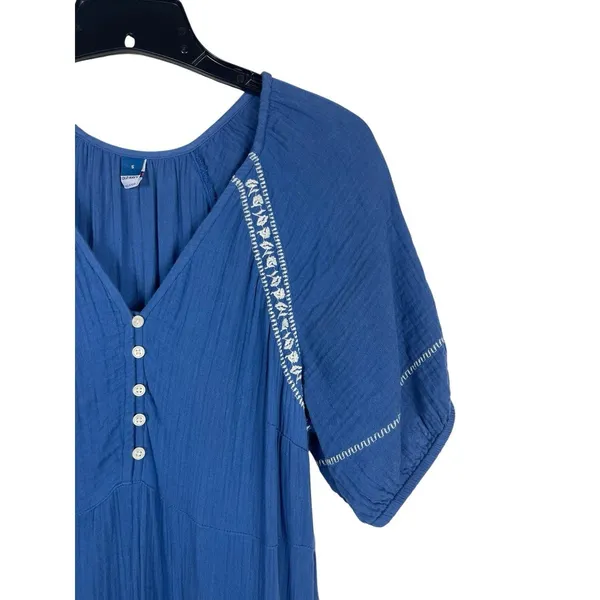 Old Navy Blue Gauze Midi Maxi Dress Boho Peasant Cottagecore Embroidered S - Image 5