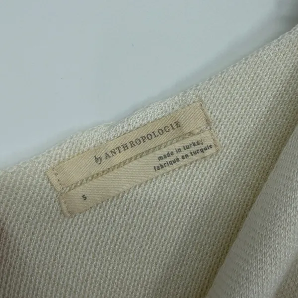 Anthropologie Cream Knit Puff Sleeve V-Neck Sweater Top Size S Romantic Ballet‎ - Image 3
