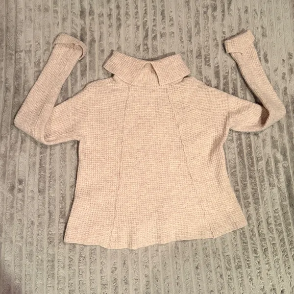 Free People Sidewinder Wool Sweater 100% Wool Turtleneck Beige XS - Image 7