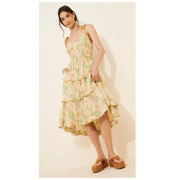 Free People Adriel Tie Strap Tiered Midi Dress Size Small - Image 4