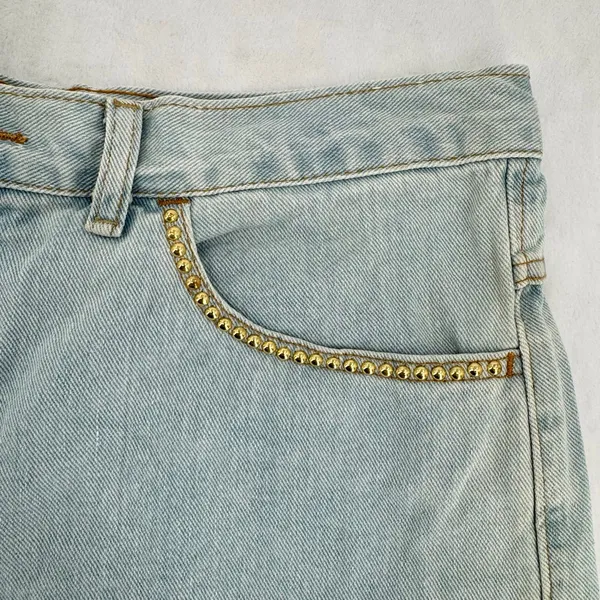 Candies Vintage Golf Club Jean Shorts Embroidered Gold Studs Denim Bermuda 80s - Image 5