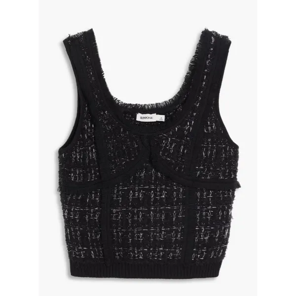 SIMKHAI‎ Metallic Boucle Tweed Bustier Top Black Medium - Image 2