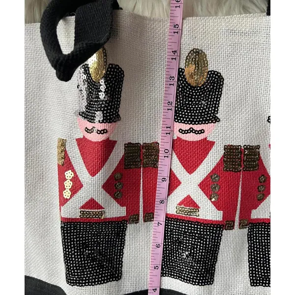 Canvas Tote Bag with Sequin Nutcracker Soldier Design White - Image 6