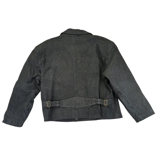 Winlit Women's Leather Jacket L Black Double Breasted‎ Vintage Made in Korea - Image 2