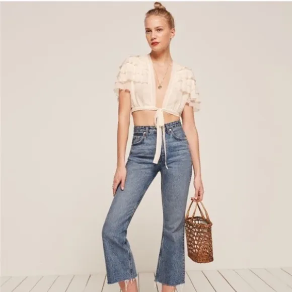 Reformation Rosedale Ruffle Top in Ivory Size Medium - Image 4