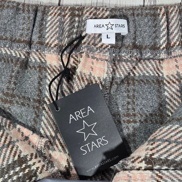 AREA STARS Plaid Wide Leg Pants Trousers Womens‎ Large Pink Grey Flannel Blend - Image 6