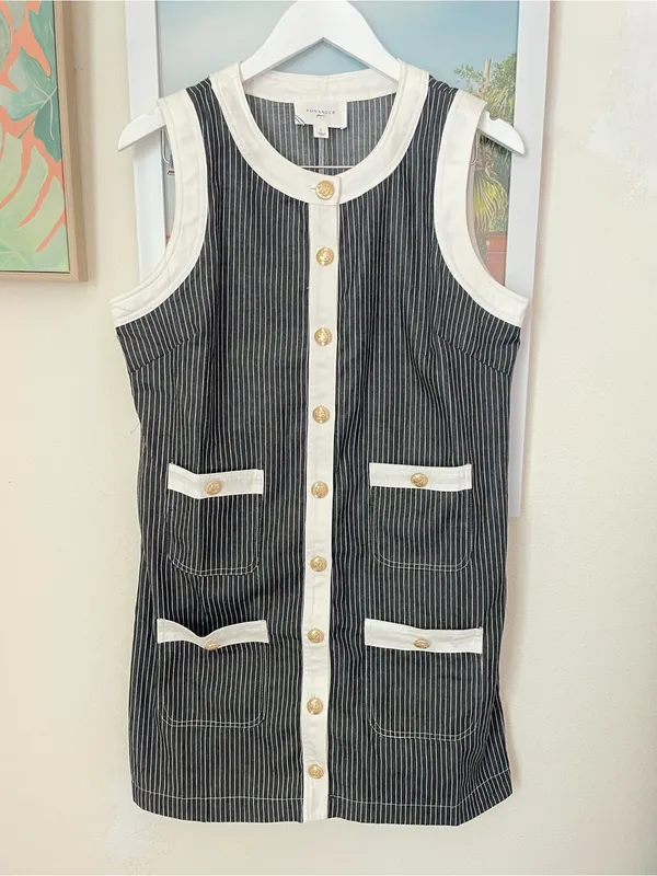 Tuckernuck Pomander Place Voileta Black Stripe Mini Dress Size Large - Image 4