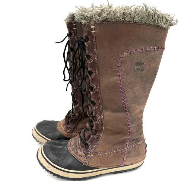 Sorel Women's Brown Cate The Great Brown Lace Up Fur Snow Boots Size 7.5 - Image 3