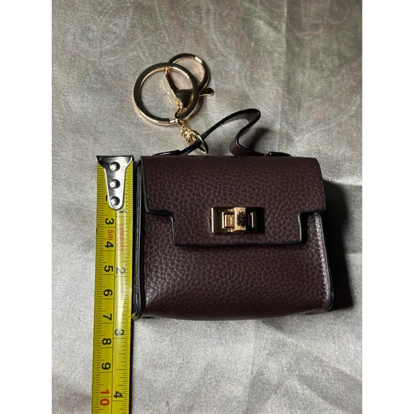 Mini Satchel Keychain Charm Chocolate Brown Pebble Faux Leather Micro Bag - Image 5