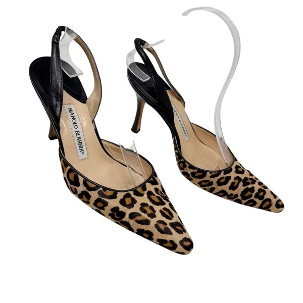 Manolo Blahnik Carolyne Leopard Calf Hair Slingback Pumps Size 38 - Image 2