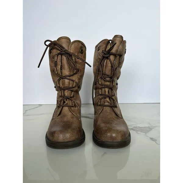 Arizona Jeans Faux Fur Fold Down Brown Combat Boots Womens Size 7 Lace Up⁠ - Image 4