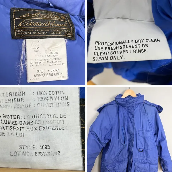 Vintage Eddie Bauer Coat Down FLAWS Women Parka Blue Hooded Winter Coat Medium - Image 7