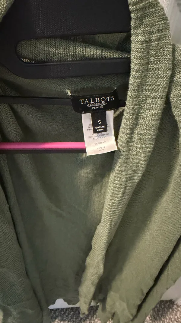 Olive Green Open-Front Talbots petite small Cardigan Sweater runs large - Image 2