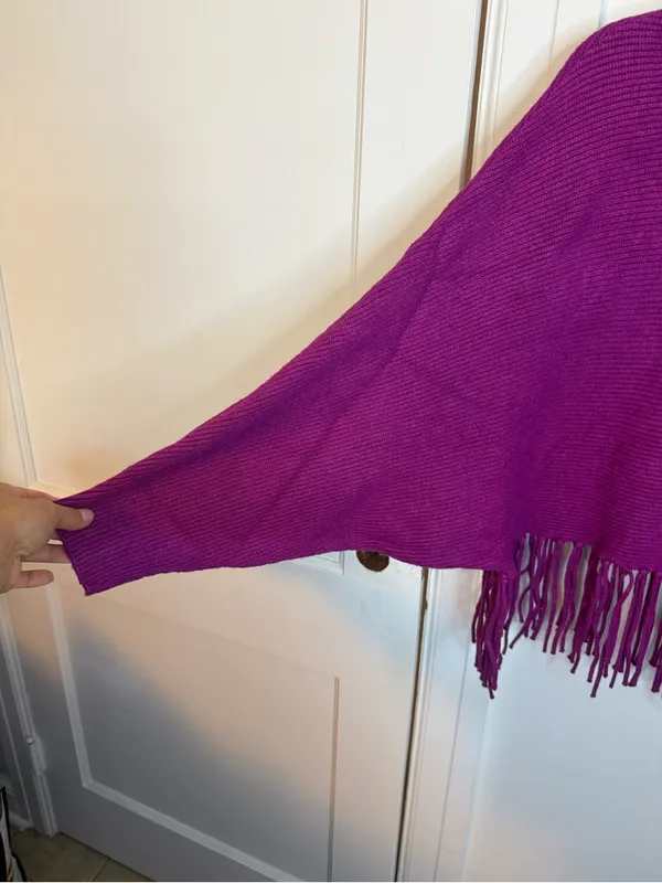 Yolly Italy Purple Fringe Turtleneck Poncho Sweater - Image 6