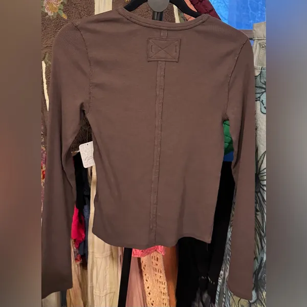 NWT Free People We The Free Neria Long Sleeve Top - double espresso brown - M - Image 8