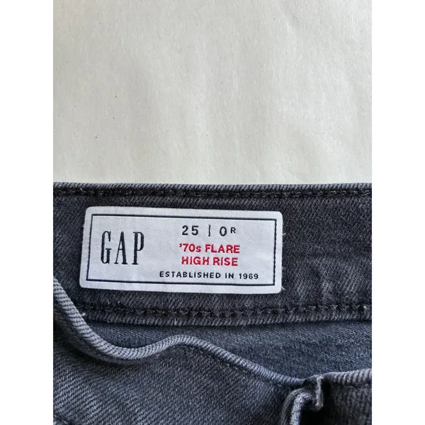 Gap 70s Flare High Rise Jeans Black Washed Patch Pocket‎ Denim Festival 25 0R - Image 3