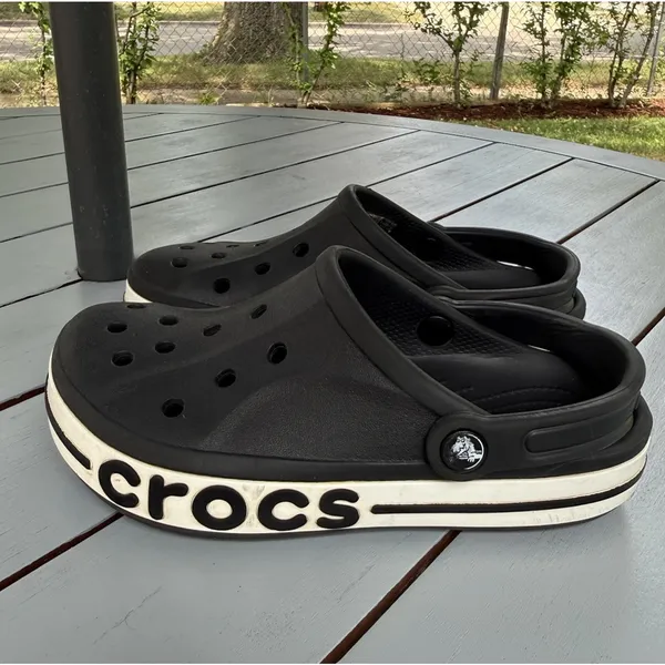 Crocs Bayaband Clogs Black White Men's 4 Women's 6 Comfort Slip On Shoes Sandals - Image 2