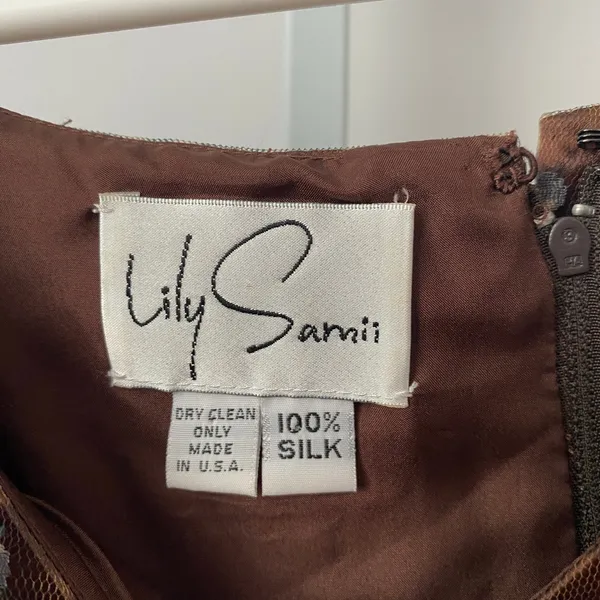 Lily Samii Silk Office Siren MobWife Polka Dot‎ Sleeveless Blouse Brown - Image 5
