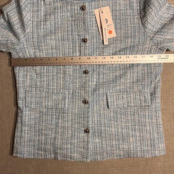 MEROKEETY Women's Textured Blazer‎ Jacket Light Blue Button Front Size M - Image 4