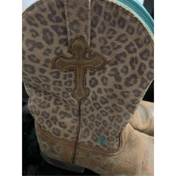 Ariat Crossroads Women Boots Sz 5.5 Brown Leather Cross Leopard Western‎ Boot - Image 3