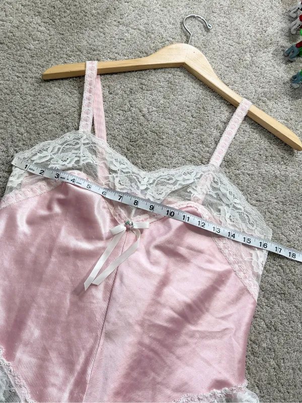 Berh Michaels Women’s Vintage Y2K Babydoll Lace Satin Top Sleeveless Pink S - Image 10