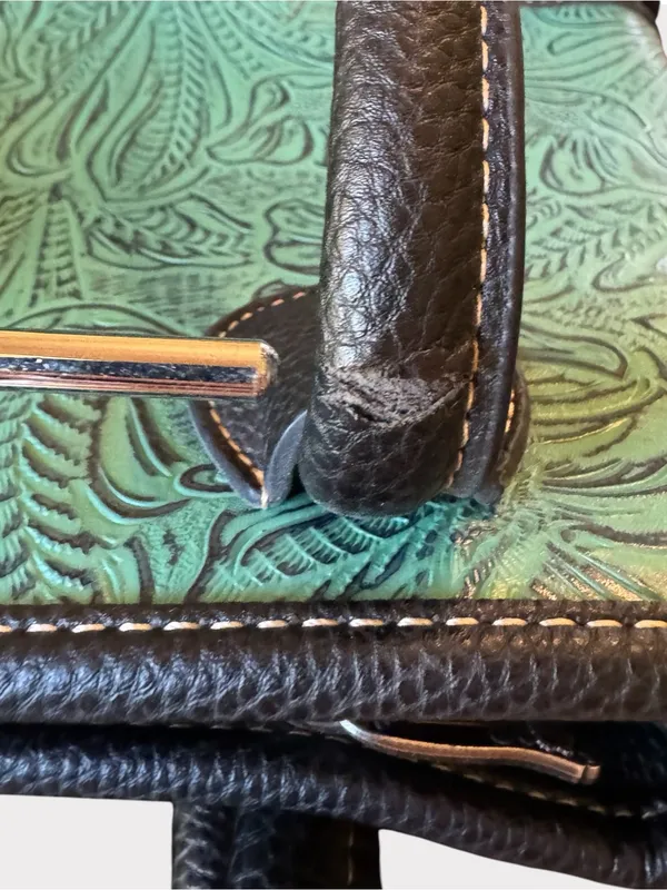Trinity Ranch Embossed Turquoise Western Satchel Handbag Studded Purse - Image 16