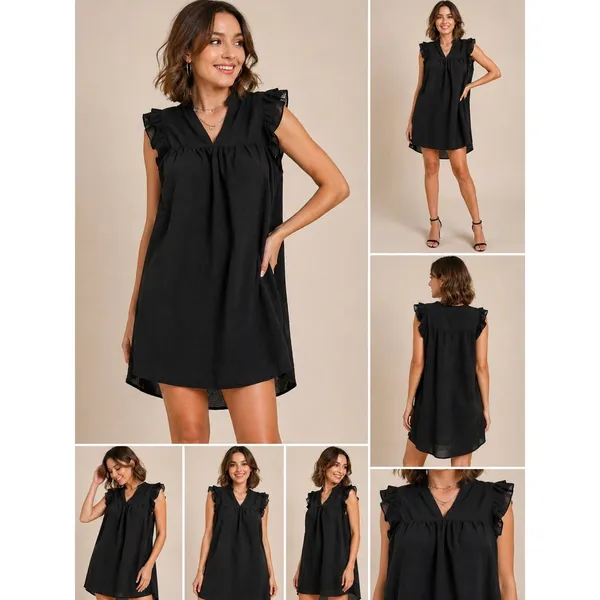 Umgee USA Black Ruffle‎ Neck Sleeveless Mini Dress Casual Party Women's Large - Image 2