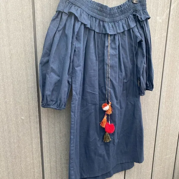 MISA Noemi Off‎ Shoulder Cotton Dress Navy - Image 3