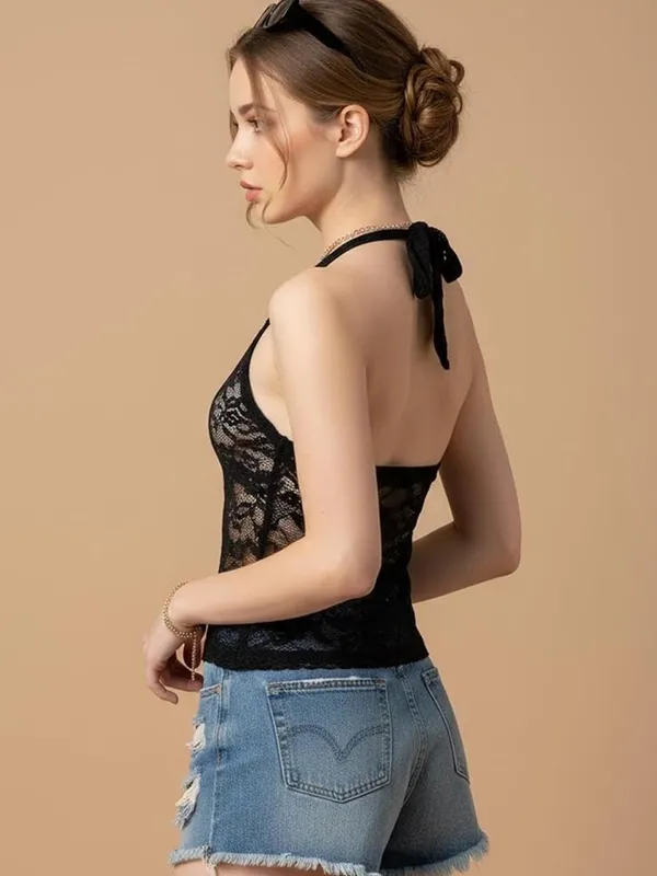 Black Lace Halter Top - Image 4