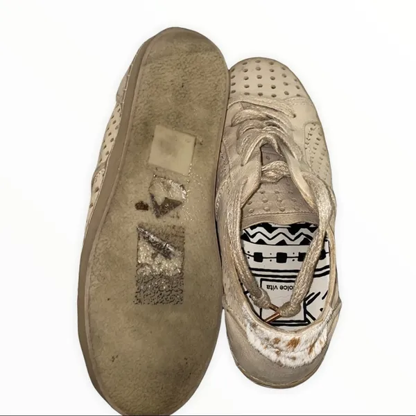 Dolce Vita Beige Perforated Leather Sneakers Calf Hair Heel Lace‎ Up - Image 9