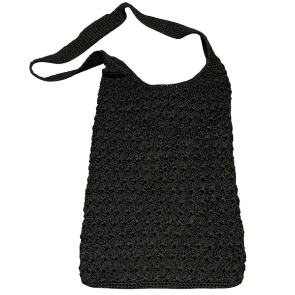 Black Knit Purse Shoulder Bag‎ Hippie Neutral Bohemian Casual Comfy Lightweight - Image 3