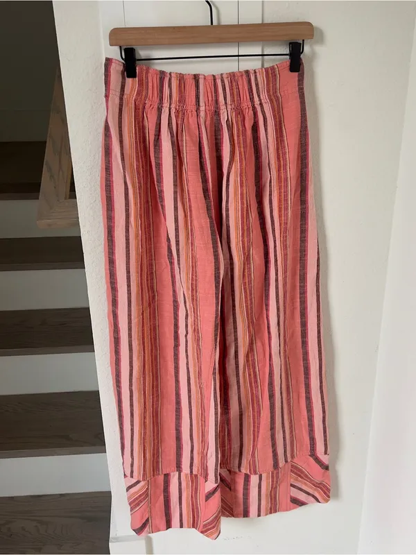 Free People Day's End Linen Striped Pull-On Pants in Soft Coral Combo NWT - Image 4