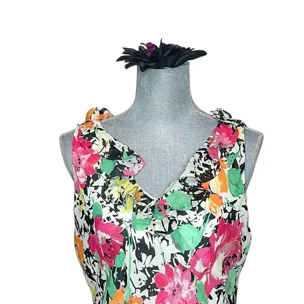 RALPH LAUREN 14P Dress Chiffon Floral Ruffle Midi Y2K Vtg V-Neck Fairy Sundress - Image 6