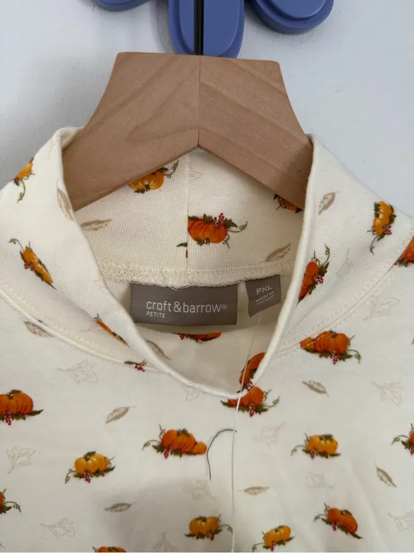 Croft Barrow Petite XL NEW Pumpkin Patch Long Sleeve Mock Neck Tee Cream Fall - Image 2