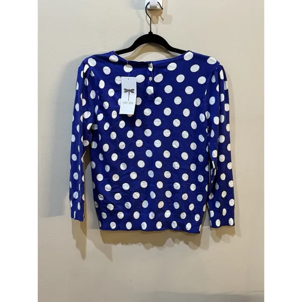 Tyler Boe Blue White Polka‎ Dot Lightweight Sweater Size 8 - Image 3