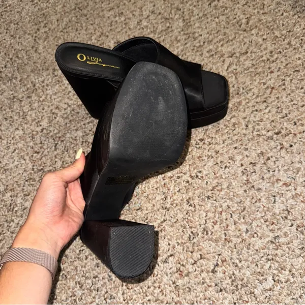 Chunky Platform Heel Mules Satin Black 9 - Image 4