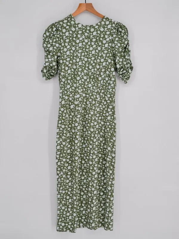 Free People Sage Green & White Floral Cutout Back Midi Dress S - Image 2