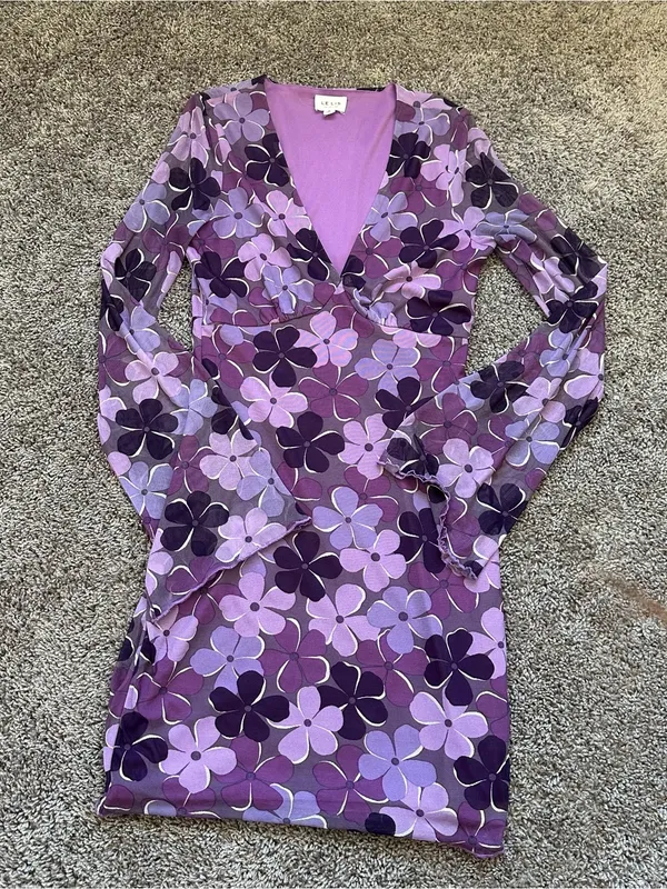 Le Lis Purple Floral Long-Sleeve Wrap Dress - Image 2
