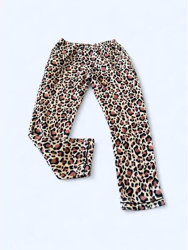 Vintage Y2K McBling Pajama Mania Leopard Fuzzy Pants size medium - Image 4