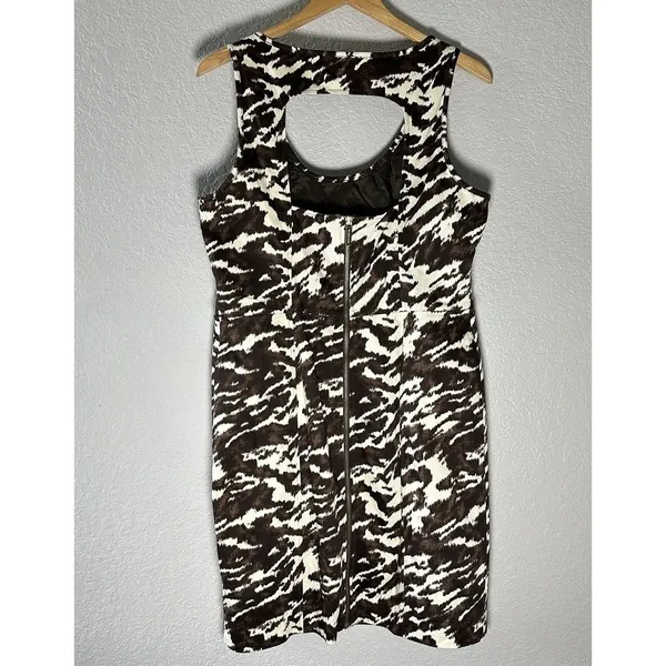 Michael Kors Brown & Cream Abstract‎ Print Bodycon Dress SZ 12 Old Money Chic - Image 2
