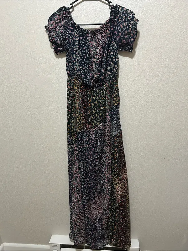 Lulus Neva Navy Floral Off Shoulder Maxi Dress Small Boho Garden Party - Image 2